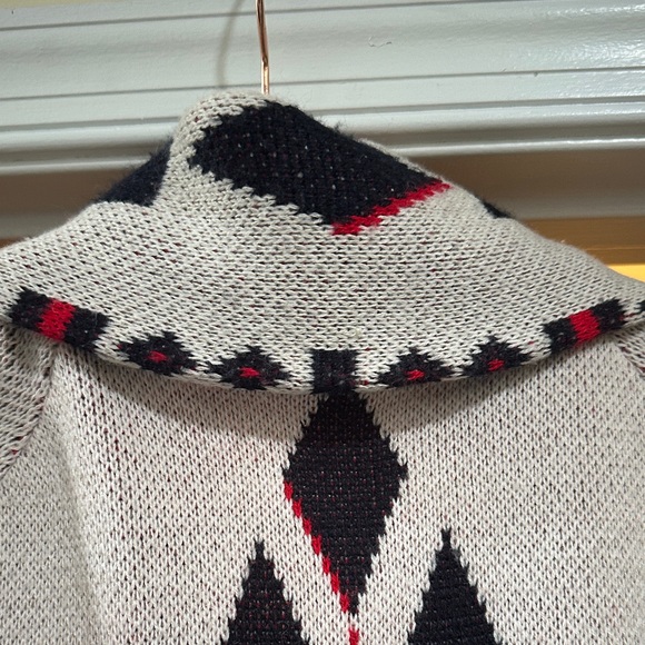 Anthropologie Moth Black and Red Aztec Patterned Sweater Coat - Picture 7 of 10